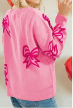 Load image into Gallery viewer, Bow Pattern Drop Sleeve Loose Sweater Pink
