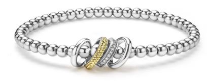 LAGOS Sterling Silver and 18K Caviar Luxe 25 Diamond 4mm Stretch Bracelet