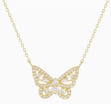 Gold Baguette Butterfly Necklace