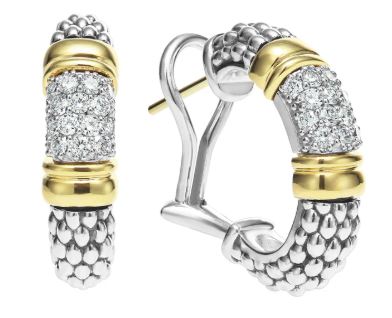 LAGOS SS/18K Signature Caviar Diamond JHoop Earring