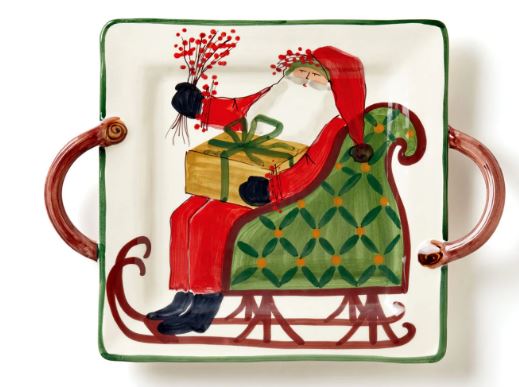 OSN Square Handled Platter Santa on Sled