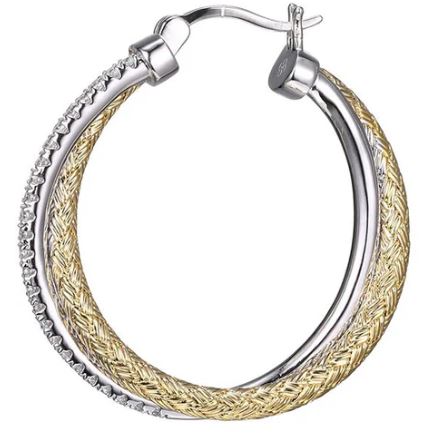 18K YG 3MM Mesh With CZ Hoop, 2 Tone