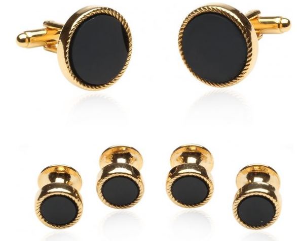 Black/Gold Tux Cufflinks and Studs Set