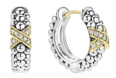 SS 18k Cav Lux Dia X Huggie Pave Hoop Earring