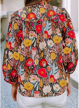 Load image into Gallery viewer, Floral 3/4 Puff Sleeve Tied Neck Blouse

