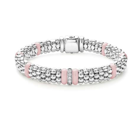 SS 9mm Pink Caviar Single Station Diamond Caviar Bracelet