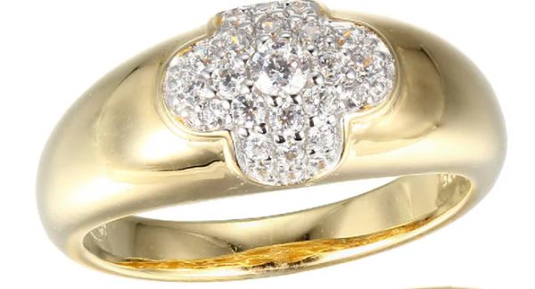 SS Ring With CZ Clover , 2 Tone 18K YG & Rhodium