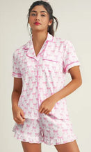 Load image into Gallery viewer, Bowknot Short Sleeve &amp; Ruffled Shorts Pajama Set
