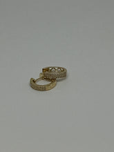 Load image into Gallery viewer, 14K Yellow Gold 3 Row Pave Diamond Huggie Hoop Earring
