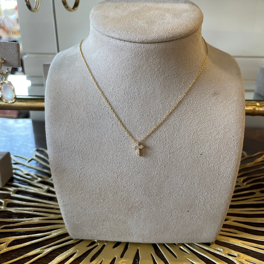Mini Gold CZ Cross Necklace
