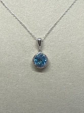 Load image into Gallery viewer, 14K White Gold Round Blue Topaz and Diamond Pendant Necklace
