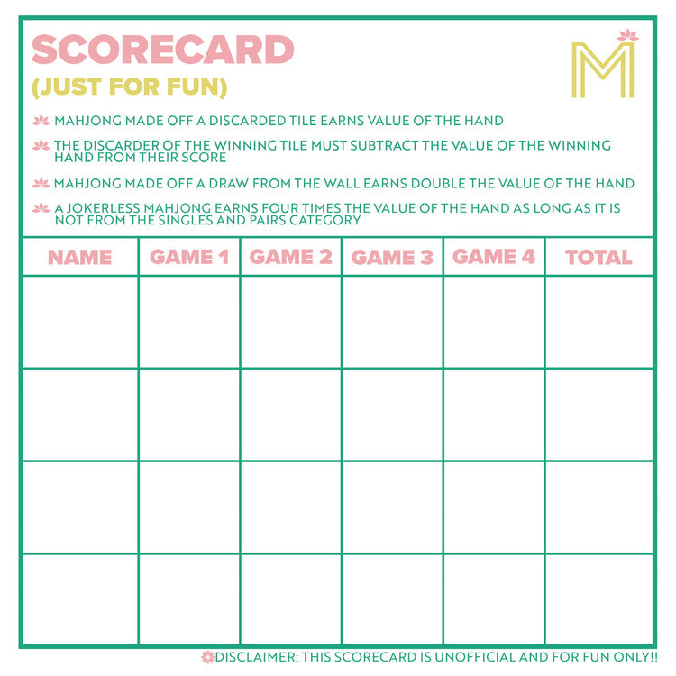 Mahjong Scorecard Notepad with Rules