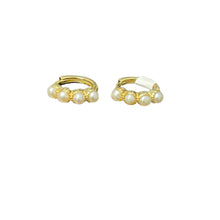 Load image into Gallery viewer, SS/GP 4 Pearl Small Huggie Hoop Earring
