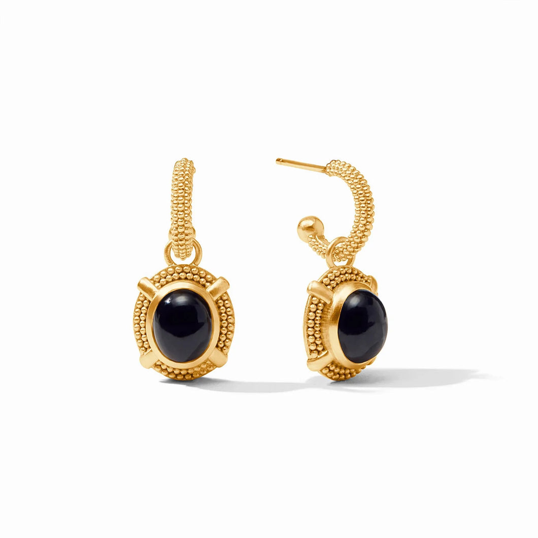 Obsidian Black Cabochon Hoop & Charm Earring