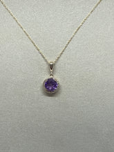 Load image into Gallery viewer, 14K Yellow Gold Round Amethyst and Diamond Pendant Necklace
