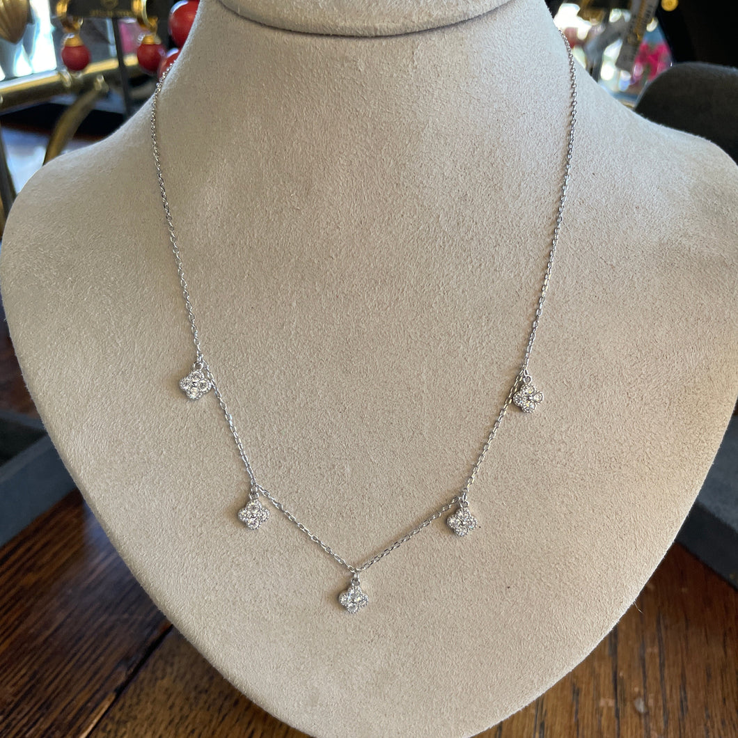 Sterling Silver 5 CZ Clover Charm Necklace