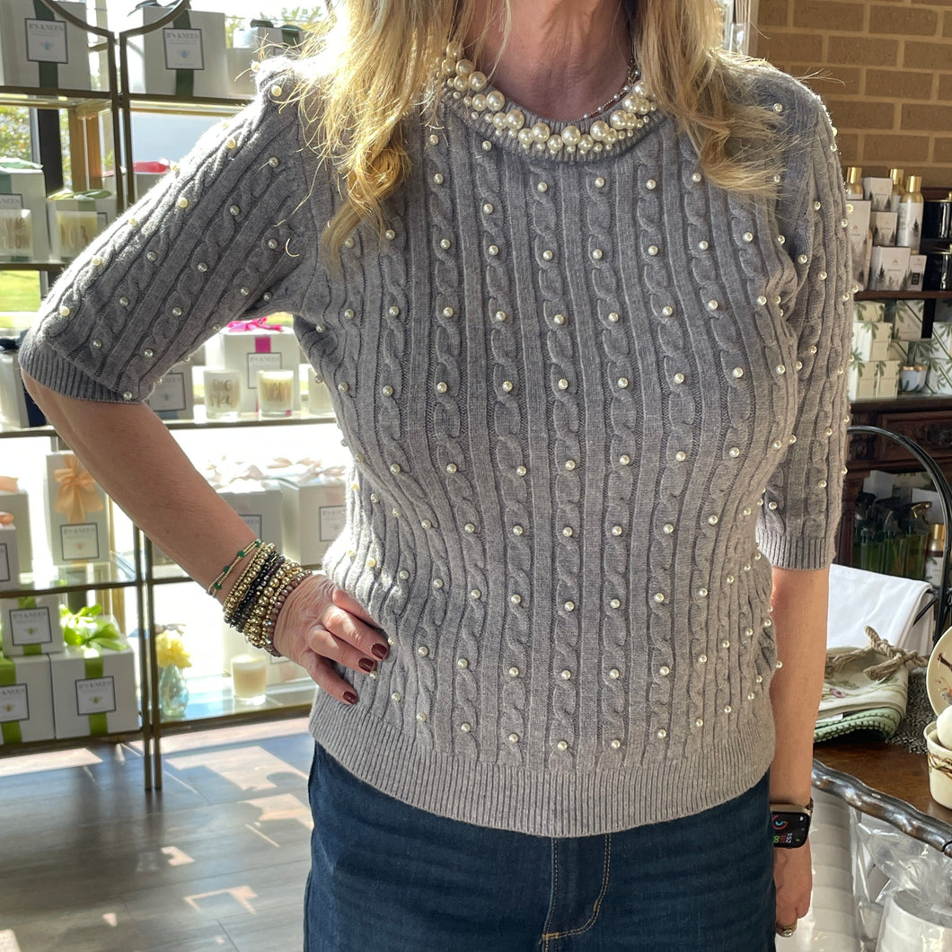 Beaded Knit Top With Pearls