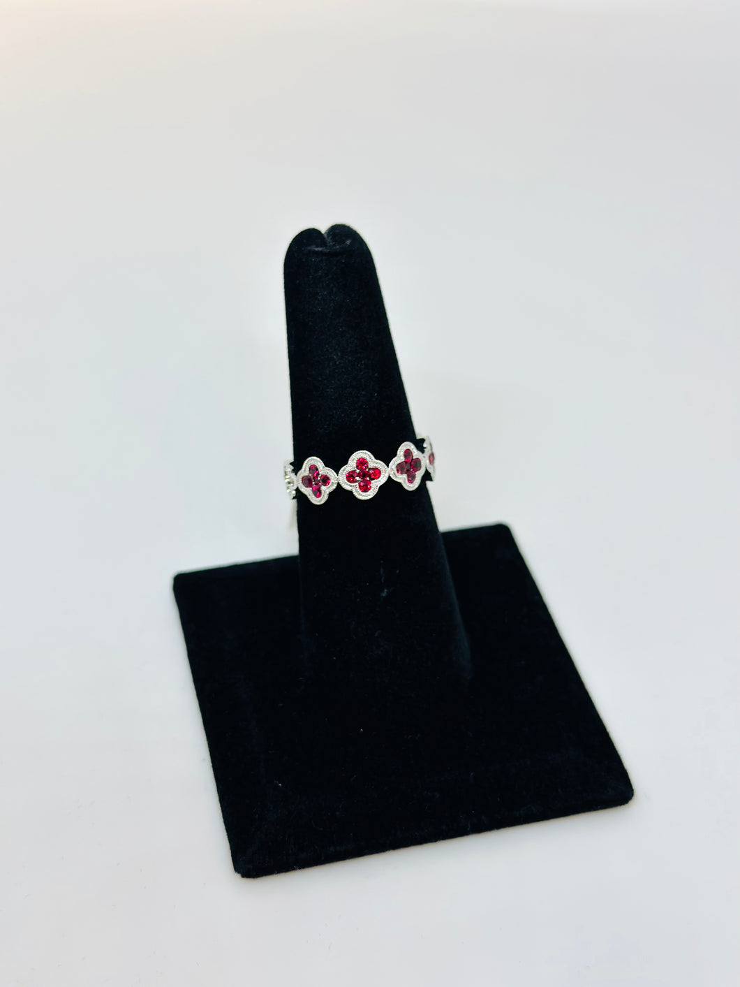 18K WG Ruby Clover Station Ring, 0.80cts