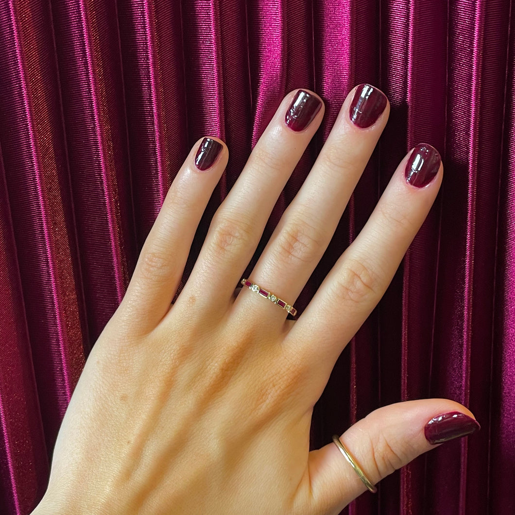 14K Yellow Gold Emerald Cut Ruby and Round Diamond