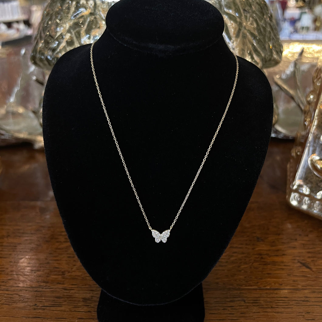 14K Yellow Gold Small Diamond Butterfly Necklace