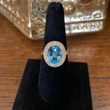 Load image into Gallery viewer, 14K Yellow Gold Oval Blue Topaz, 4.35 ct, and Diamond, 0.40 tw, Ring
