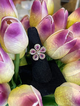 Load image into Gallery viewer, 18K RG Flower Ring- 5 Pink Sapp, 1.36cts &amp; 72 RND, 1.08cts
