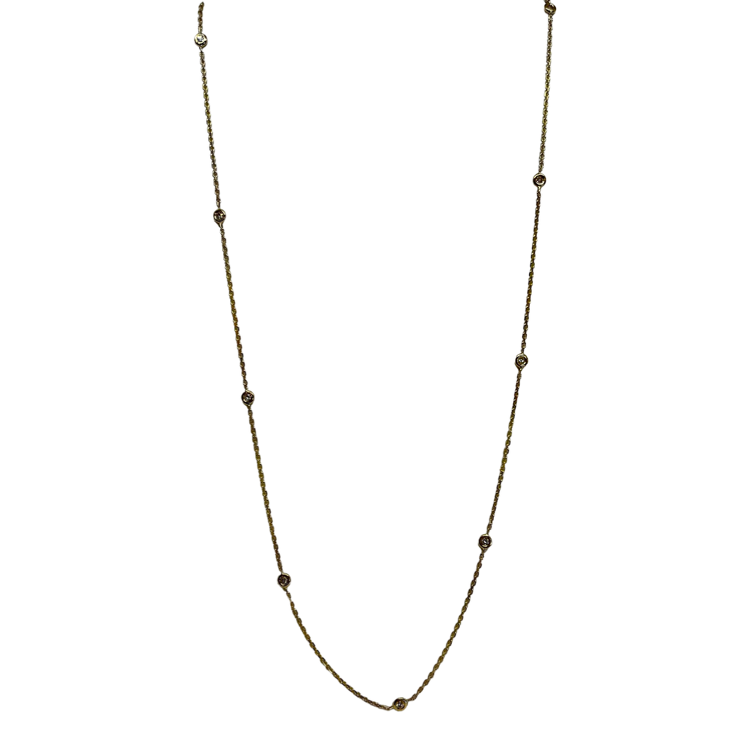 14K YG 9 Station Diamond By The Yard Necklace, 0.22cts