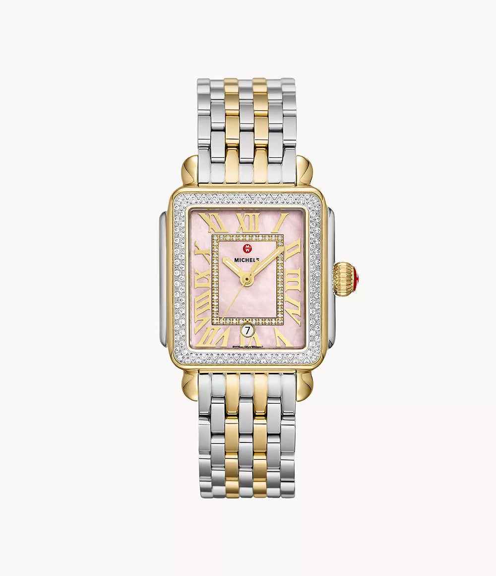 Deco Madison Two-Tone 18K Pink Dial Diamond Watch