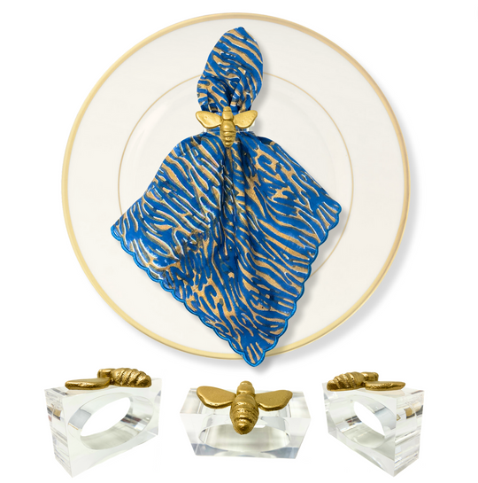 Gold Magnolia Clear Acrylic Napkin Rings - Thumbnail 2