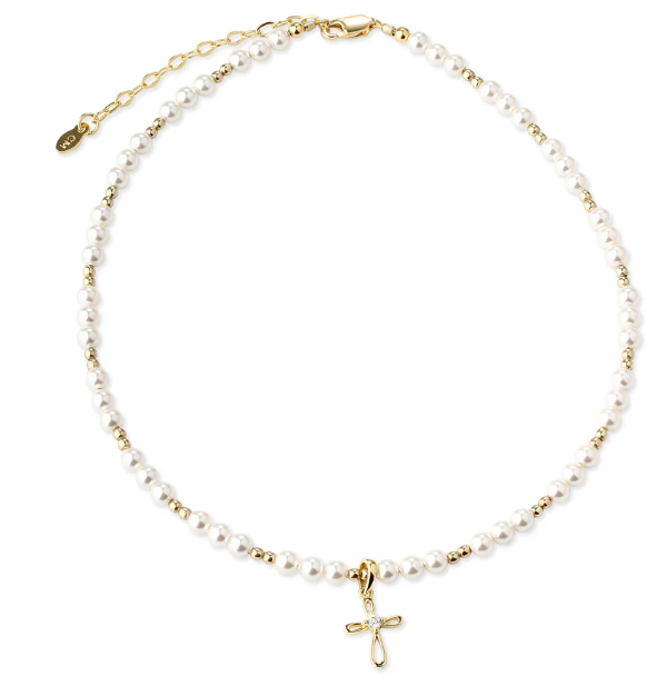 14k GP First Communion Cross Necklace 12-14
