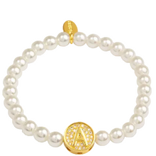 Load image into Gallery viewer, Pearl Initial Charm Stretch Bracelet
