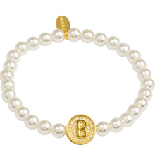 Load image into Gallery viewer, Pearl Initial Charm Stretch Bracelet

