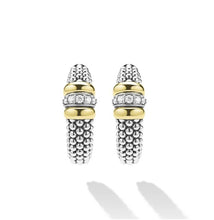 Load image into Gallery viewer, Two-Tone Caviar Beaded Diamond Hoop Earrings
