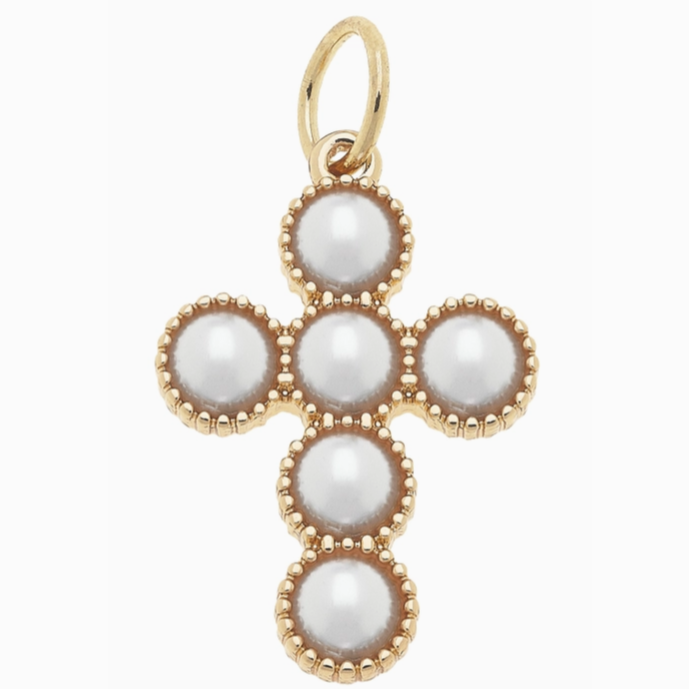 Pearl Cross Charm in Shiny Gold