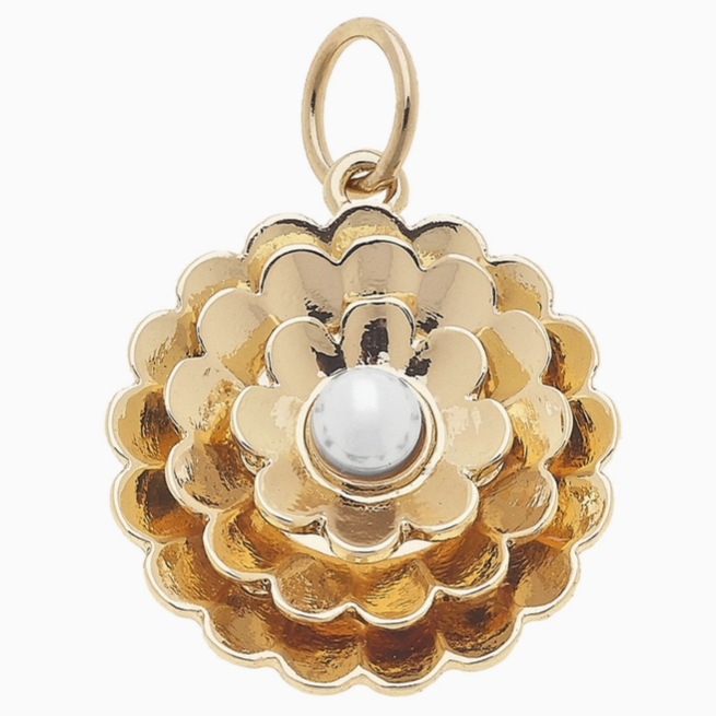 Layered Pearl Flower Charm in Shiny Gold