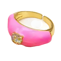 Load image into Gallery viewer, Enamel Round Diamond Adjustable Ring
