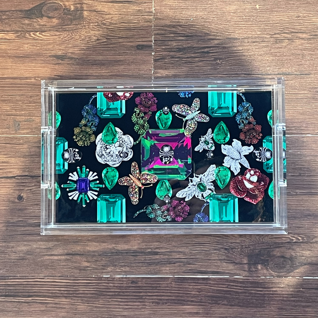 Jewel Box Emeralds Black 12.25x7.75 Vanity Tray
