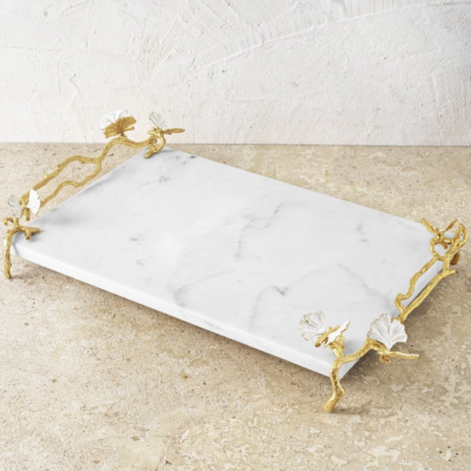 Butterfly Ginkgo Gold Cheese Board with Knife