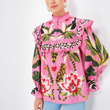 Load image into Gallery viewer, Leopard Print Floral Forest Shirt, Rose
