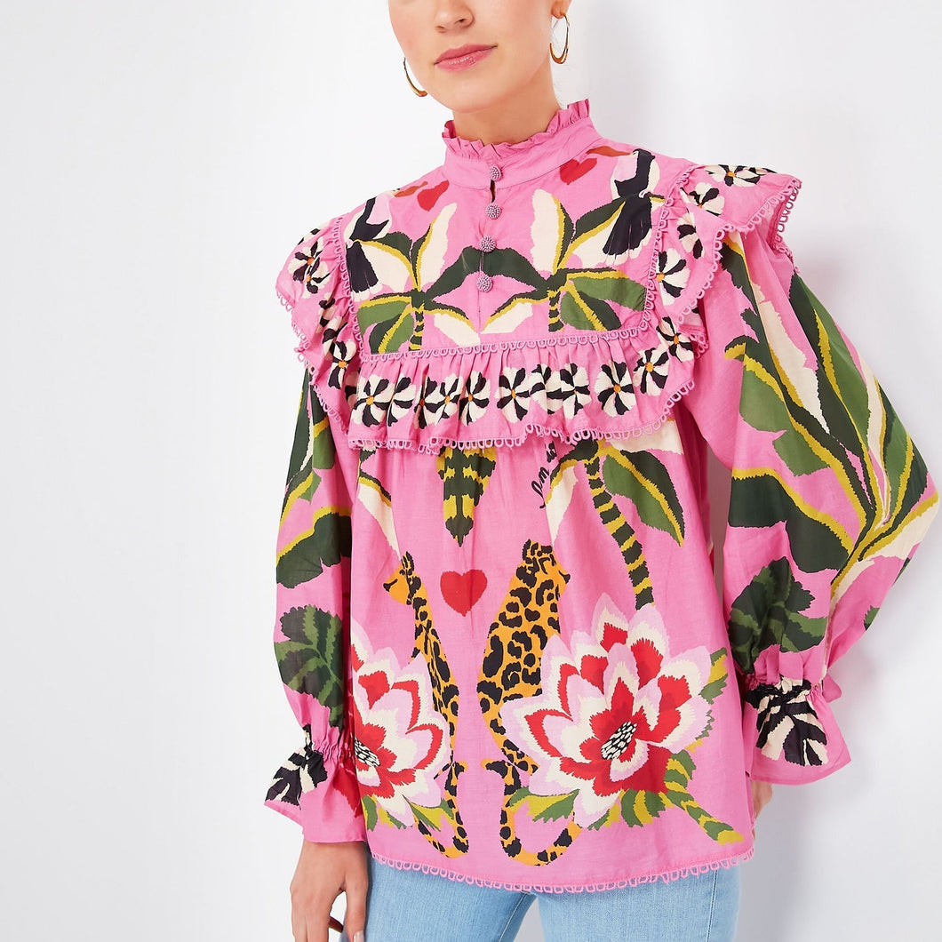 Leopard Print Floral Forest Shirt, Rose