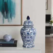 Load image into Gallery viewer, Temple Jar - White/Blue Ceramic Chinoiserie Charm, 18 in.
