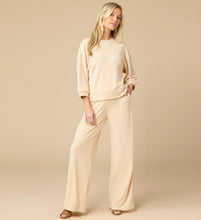 Load image into Gallery viewer, Warm Sand Terry Cropped Sleeve Crew Neck with Wide Leg Pant
