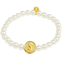 Load image into Gallery viewer, Pearl Initial Charm Stretch Bracelet
