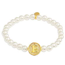 Load image into Gallery viewer, Pearl Initial Charm Stretch Bracelet
