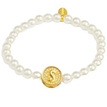 Load image into Gallery viewer, Pearl Initial Charm Stretch Bracelet
