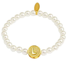 Load image into Gallery viewer, Pearl Initial Charm Stretch Bracelet
