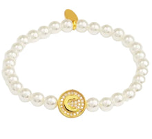 Load image into Gallery viewer, Pearl Initial Charm Stretch Bracelet
