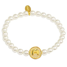Load image into Gallery viewer, Pearl Initial Charm Stretch Bracelet
