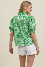 Load image into Gallery viewer, Green Geometric Print Button Down Blouse
