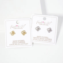 Load image into Gallery viewer, Pave-Set 10mm Quatrefoil 18K-Gold-Dipped Stud Earrings
